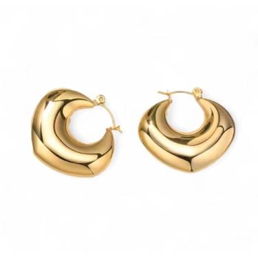 Imagem de Bloomstone, Brincos modernos de argola de coração grosso banhado a ouro 18 K PVD – hipoalergênicos, brincos de aço inoxidável, aros de aço inoxidável, resistentes a manchas, aros impermeáveis para