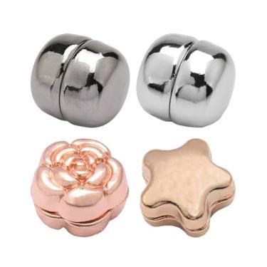 Imagem de Alfinetes magnéticos Hijab, ímãs de cachecol e hijab sem obstáculos, designs de estrelas de flores redondas, ouro e prata ouro rosa bronze, fechos seguros para tecidos, 4pcs, Sem Pedra Preciosa