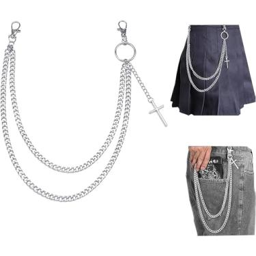 Imagem de 1 pç corrente de prata punk calça jeans prata corrente de ajuste em camadas gótico cinto corrente para mulheres e homens