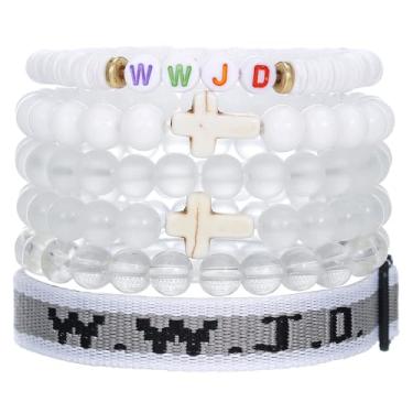 Imagem de MMIUAEG WWJD Conjunto de pulseiras de contas cruzadas What Would Jesus Do Pulseiras Feitas à Mão Boa Proteção Bênção Joias Cristãs Religiosas para Páscoa, Natal, Dia das Mães, Medium, Zinco, Sem Pedra