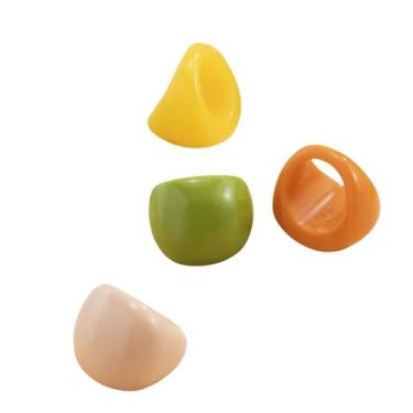 Imagem de Douxsu 4 peças de anéis femininos de resina grossa Y2k com berloque, multicolorido, polido, acrílico, polido, vintage, acessórios de joias estéticas, Metal, Sem pedra preciosa