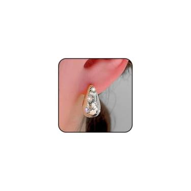 Imagem de Brincos de argola pequenos com estrela de zircônia cúbica grossa para mulheres, brincos de argola oval minimalista, acessórios de joias de Natal, Large, Metal, Sem pedra preciosa