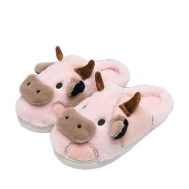 Imagem de Pantufas de vaca para crianças pequenas, meninos e meninas, pantufa de pelúcia macia, animal fofo, inverno, confortável, quente, felpudo, espuma de memória, antiderrapante, fofo, para uso interno e