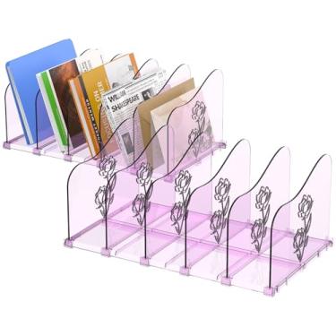 Imagem de Organizador de arquivos transparente para mesa, classificador de pastas de arquivos de mesa vertical de 5 seções com padrão rosa, suporte de revista de correio ajustável para casa, escritório, escola
