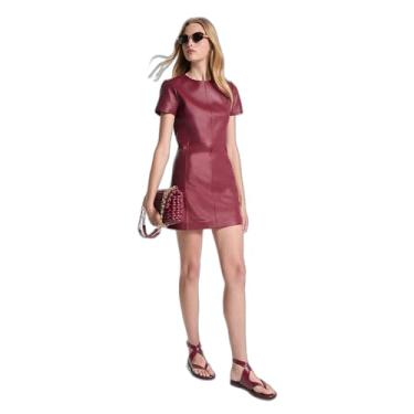 Imagem de Michael Kors Minivestido feminino curto de couro, Amoreira profunda, 36