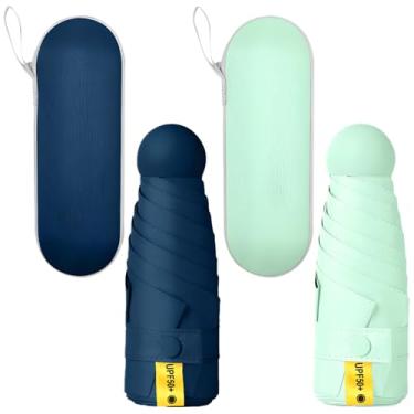 Imagem de Guarda-chuvas de viagem compactos de 5 dobras – Pacote com 2, guarda-chuva de 6 costelas à prova de sol e à prova de chuva com estojo de armazenamento, ideal para atividades ao ar livre