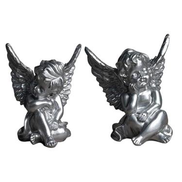 Imagem de Estátuas de anjo para jardim, estátuas de anjo para decoração de casa | 2x resina de ornamentos de querubins | Anjo escultura ornamento querubim sala de estar decoração artesanato figura para desktop