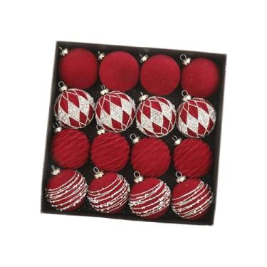 Imagem de Esquirla Conjunto de 16 enfeites de Natal em formato de bola flocada, leves e decorativos, com 6 cm de diâmetro, ideais para pendurar em casa durante as festas, Vermelho