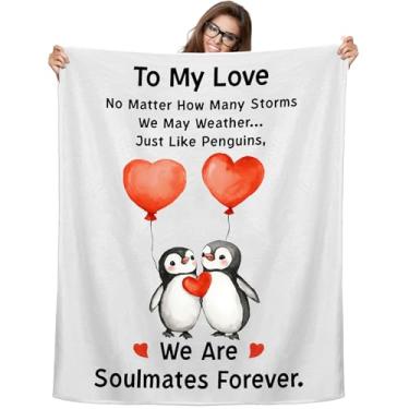 Imagem de Hahafelt Presentes de dia dos namorados para ela, namorado, namorada, esposa, marido, casal, aniversário de casamento, pinguim, cobertor romântico, eu te amo, presentes para amantes de pinguins 152 x