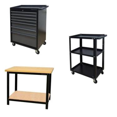 Imagem de Conjunto 2 Carros Profissional em Aço 1 Bancada 110cm para Ferramentas