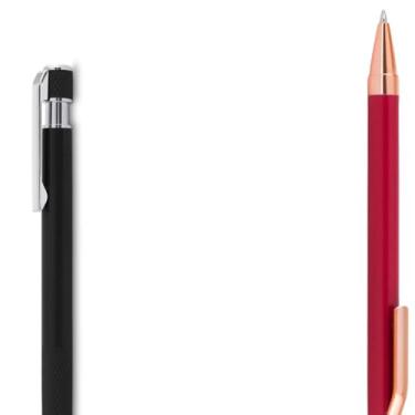 Imagem de Caneta esferográfica com corpo em alumínio reciclado, acionador e clipe cromado, escrita em tinta azul. Refil substituível tipo Parker. (Preto e Vermelho)