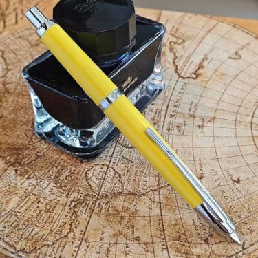 Imagem de zhongyuansu Caneta-tinteiro retrátil JH 20 Press ponta fina com conversor de resina para presente, barril de resina clássica, caneta de escrita para escritório, escola, negócios (amarelo, F)