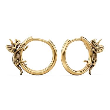 Imagem de PUNKYOUTH Brincos de argola de dinossauro gótico 18G – Prata 925 T-Rex e Tricerátopo Dragão Esqueleto Fóssil Huggie, Punk Grunge Alternativo Presente Acessório de Halloween para Mulheres e Homens, 1mm