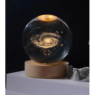Imagem de Luminária Bola de Cristal De Mesa LED Base Madeira Enfeite Decorativo 