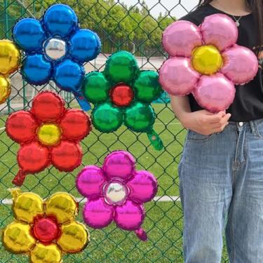 Imagem de 5 peças de balões coloridos de margarida de alumínio balão de flores para festa de casamento dia dos namorados suprimentos de decoração