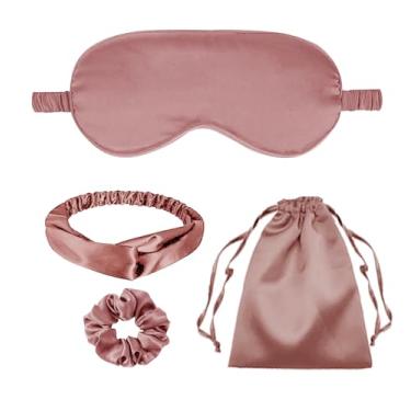 Imagem de 4 peças de máscaras de dormir de seda máscara de olho de cetim cobertura de olhos de seda para olhos vendados faixa de cabeça scrunchies bolsas bolsas presentes de dama de honra
