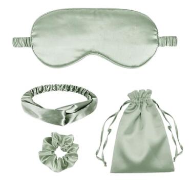 Imagem de 4 peças de máscaras de dormir de seda máscara de olho de cetim cobertura de olhos de seda para olhos vendados faixa de cabeça scrunchies bolsas bolsas presentes de dama de honra