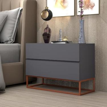 Imagem de Mesa Cabeceira Eros 60CM 2 Gavetas estilo Industrial Pés Dourado Para Quarto(Cinza Cobre)