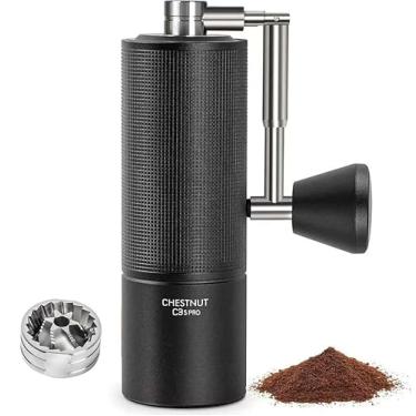 Imagem de TIMEMORE Moedor de café manual C3S Pro com rebarba cônica de aço inoxidável, corpo todo em metal, configuração ajustável para café expresso/prensa francesa, capacidade de 25 g, moedor manual compacto