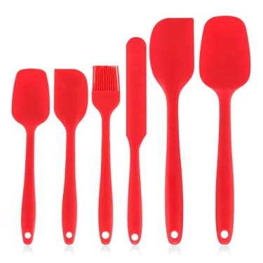 Imagem de **Kit 6 Utensílios de Silicone Premium – Espátulas, Colheres e Pincel Antiadherente, Resistentes ao Calor, Cabo Ergonômico, Ideal para Cozinha e Confeitaria (Preto ou Vermelho)** (Vermelho)