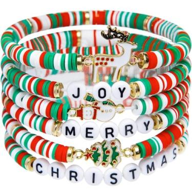 Imagem de Pulseiras de Natal empilhadas para mulheres, pulseira da amizade, presentes de Natal com flocos de neve, bonecos de neve, Papai Noel, joias de rena para ela, Medium, Latão, Sem Pedra Preciosa