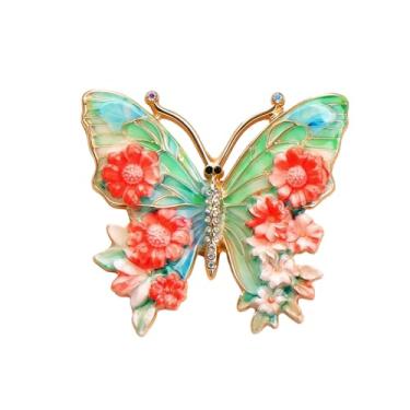 Imagem de Broche de lapela de flor de borboleta vintage colorido broche de lapela elegante strass inseto broche para vestidos de terno acessório casamento aniversário moda joias, Medium, Metal, Sem Pedra