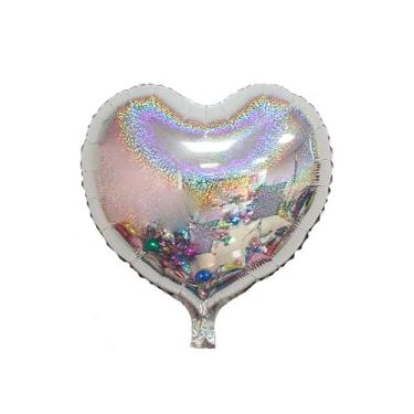 Imagem de BALAO HOLOGRAFICO CORACAO C/CANUDO PRATEADO 10" C/ 6 UNIDADES