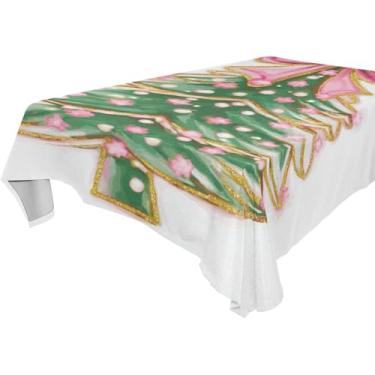 Imagem de Blueangle Toalha de mesa com laço rosa para árvore de Natal – Toalha de mesa quadrada de poliéster impermeável e resistente a manchas para ambientes internos e externos, 152 x 152 cm (160)