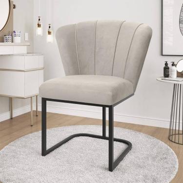 Imagem de Cadeira Jantar Flor Mesa Cozinha Reforçada Base Metal Preta Bege