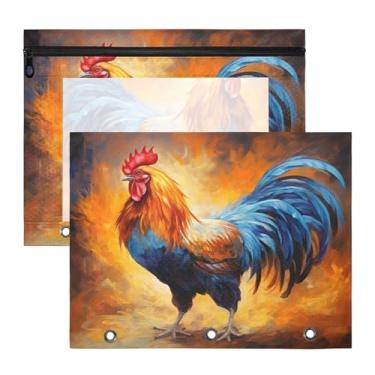 Imagem de ATTX Pacote com 2 bolsas coloridas para fichário de galo – Bolsa impermeável com zíper de 3 anéis com janela transparente, acessórios de material de escritório para estojos de lápis e organizador de