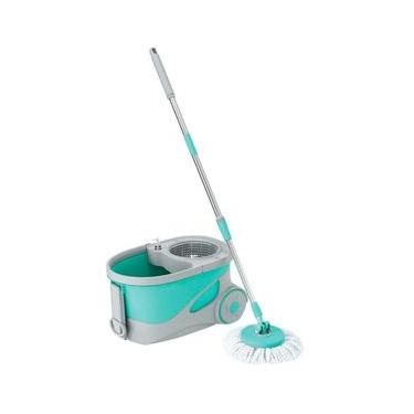 Imagem de Mop Giratório FlashLimp Ciclone com Balde 20L, Rodas, Cabo Telescópico e 2 Refis  Verde/ Cinza