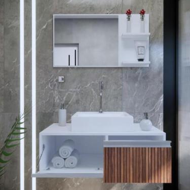 Imagem de Gabinete Banheiro Kairós 80 Ripado Montado C/cuba + Combo - GABINETTO,