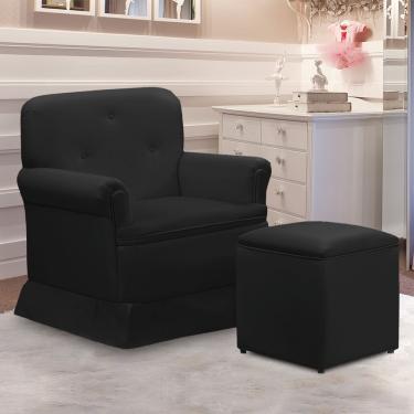 Imagem de Poltrona De Amamentação Base Balanço E Puff Lígia Sintético Preto E03 - D'rossi