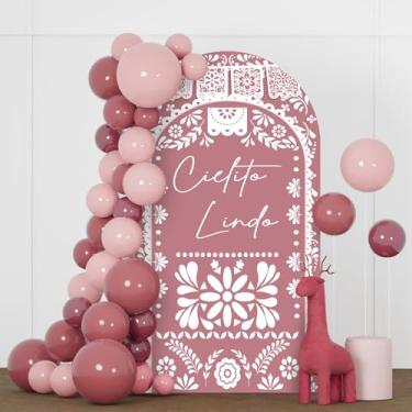 Imagem de AIBIIN Capa de fundo de arco Cielito Lindo de 1,8 m, rosa escuro mexicano Talavera floral para Cielito Lindo chá de bebê, casamento, aniversário, 2 lados, redondo, Chiara, decoração de arco com tema
