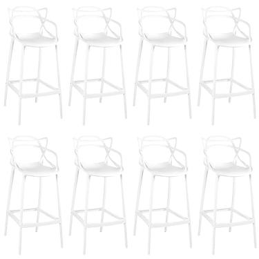 Imagem de Kit 8 Banquetas Allegra com Encosto Design Cozinha/bancada - Branco