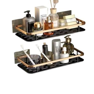 Imagem de Suportes De Parede Para Casa De Banho - Prateleiras De Armazenamento Em AlumíNio, Prateleiras Adesivas E AcessóRios(KIT 2-preto dourado)