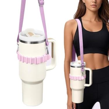 Imagem de Porta garrafa com alça ajustável para ombro compatível Tumbler Owala Hydroflask etc acessórios de garrafas água feito silicone grau alimentar sem BPA elástico esticável macio lavável múltiplas maneira