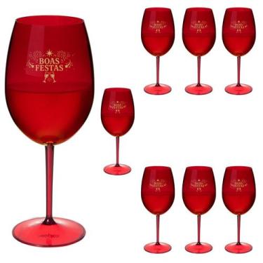 Imagem de Taças Vinho Acrílico 600ml Boas Festas Taça Vinho 8pçs - NEOPLAS, VERM