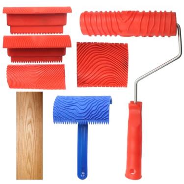 Imagem de Kyuionty Conjunto de ferramentas de granulação de madeira de 6 peças, ferramenta de pintura de rolo de madeira falsa DIY ferramenta de granulação de borracha, ferramenta de pintura de textura de