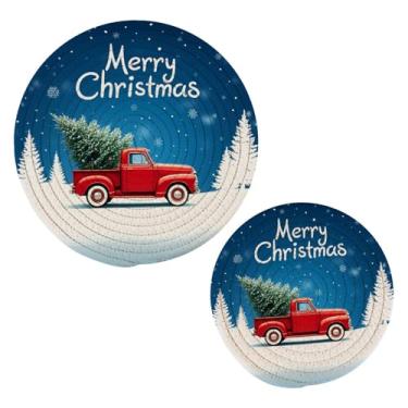Imagem de Wassud Conjunto de tripé de caminhão de Natal com neve para pratos quentes, suportes redondos de algodão, almofadas quentes, porta-copos elegantes, decoração de cozinha e acessórios, 2 peças