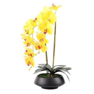 Imagem de LMJYU Orquídea artificial 25 cm/34,8 cm Flor artificial Orquídea de seda Bonsai com vaso de cerâmica Zwart Flores artificiais Phalaenopsis
