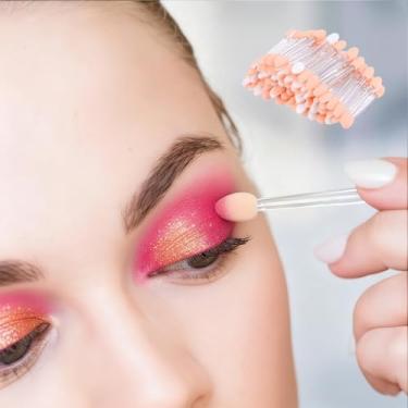 Imagem de 50 aplicadores de sombras descartáveis de espuma, pincel de maquiagem com ponta de esponja, oval, aplicadores de sombra, dupla face