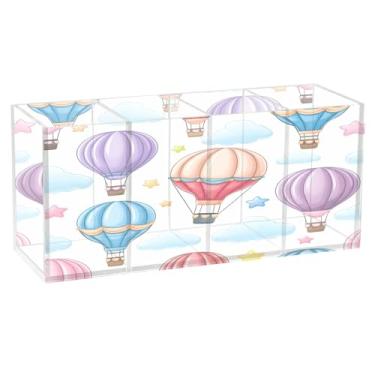Imagem de CEBUGI Porta-canetas de acrílico com 4 compartimentos, organizador de lápis transparente, lindos balões de ar quente, suporte de pincéis de maquiagem para escritório em casa, escritório