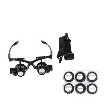 Imagem de uhyOHF Lupa para reparo de cabeça 10 x 15 x 20 x 25 x 25 x óculos de luz de LED lupa de joias joias lente óptica lupa de vidro com 2 LEDs/leitura/obeservação/reparo (