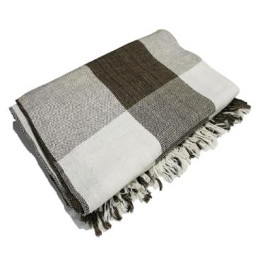 Imagem de Manta Para Sofá Luxo Gigante 120x210 Algodão - Capa Protetora e Decorativa para Sala (Marrom Escuro C/Cru Retângulo)