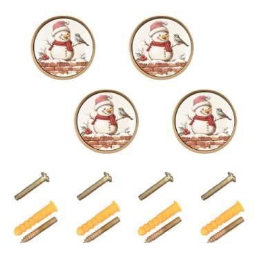 Imagem de CEBUGI Conjunto de 4 puxadores de armário redondos de boneco de neve com parafusos puxadores de armário de cozinha para gaveta porta guarda-roupa cômoda