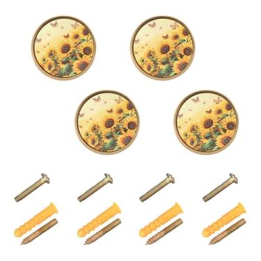 Imagem de CEBUGI Conjunto de 4 puxadores de armário de borboleta de girassol redondos com parafusos puxadores de armário de cozinha para gaveta porta guarda-roupa cômoda