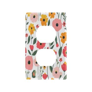 Imagem de Wassud Capa decorativa para placa de parede com interruptor de luz, flores coloridas para decoração de casa, tomadas elétricas duplex 11 x 6 cm