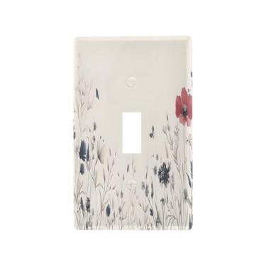 Imagem de Wassud Capa de interruptor de luz, placa decorativa de parede para tomadas elétricas, desenhada à mão, floral, interruptor único, 11 x 6 cm