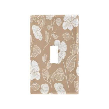 Imagem de Wassud Contorno branco flores interruptor de luz placa de cobertura decorativa capas de tomada placa de parede para tomadas elétricas interruptor único 4,53 x 2,76 polegadas